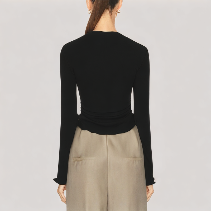 Black Flared Long Sleeved Top