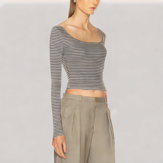 Versatile Contrast Striped Long Sleeved Top