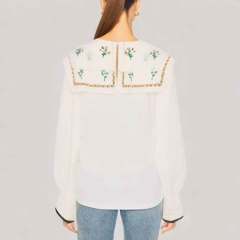Floral Embroidered Long Sleeved Shirt